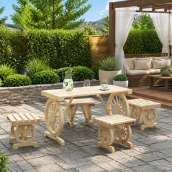 5-Piece Brown Solid Wood Fir Garden Dining Set