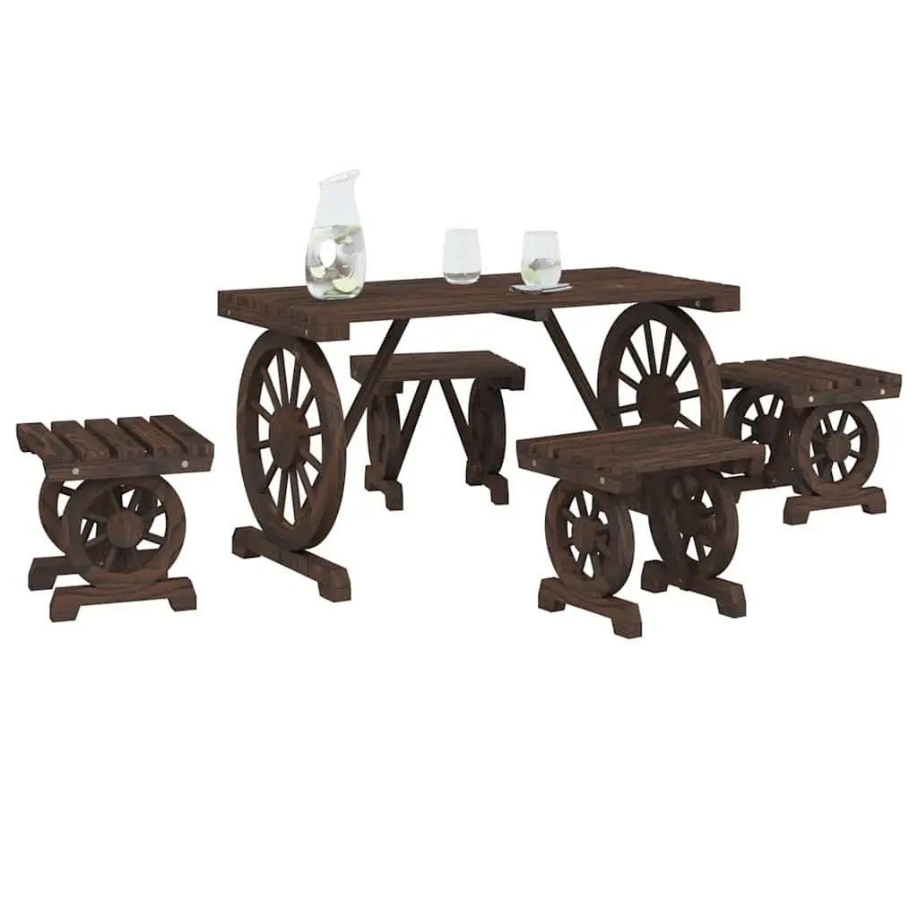 Garden Dining Set Solid Fir Wood 5 Piece Brown