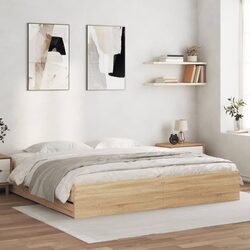 Sturdy King Bed Frame with Storage in Sonoma Oak Brown