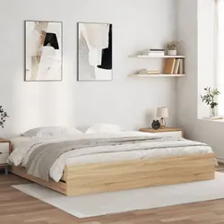 Sturdy King Bed Frame with Storage in Sonoma Oak Brown
