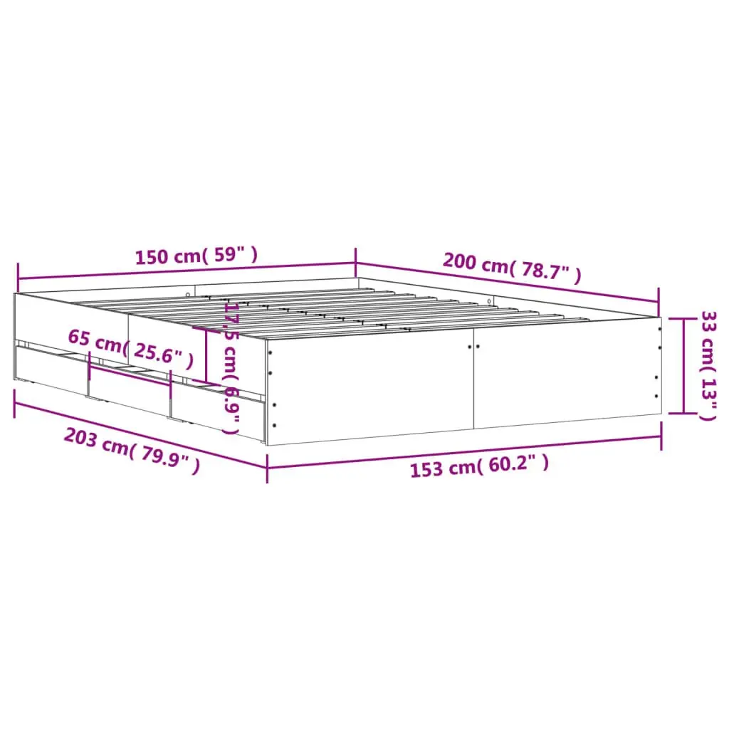 Engineered Wood Bed Frame with Drawers and Slatted Base