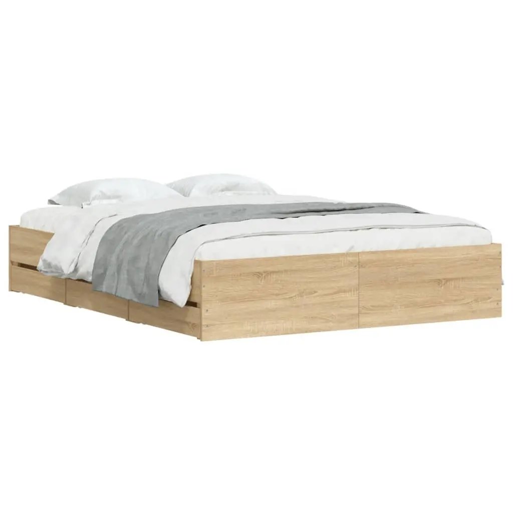 Engineered Wood Bed Frame with Drawers and Slatted Base