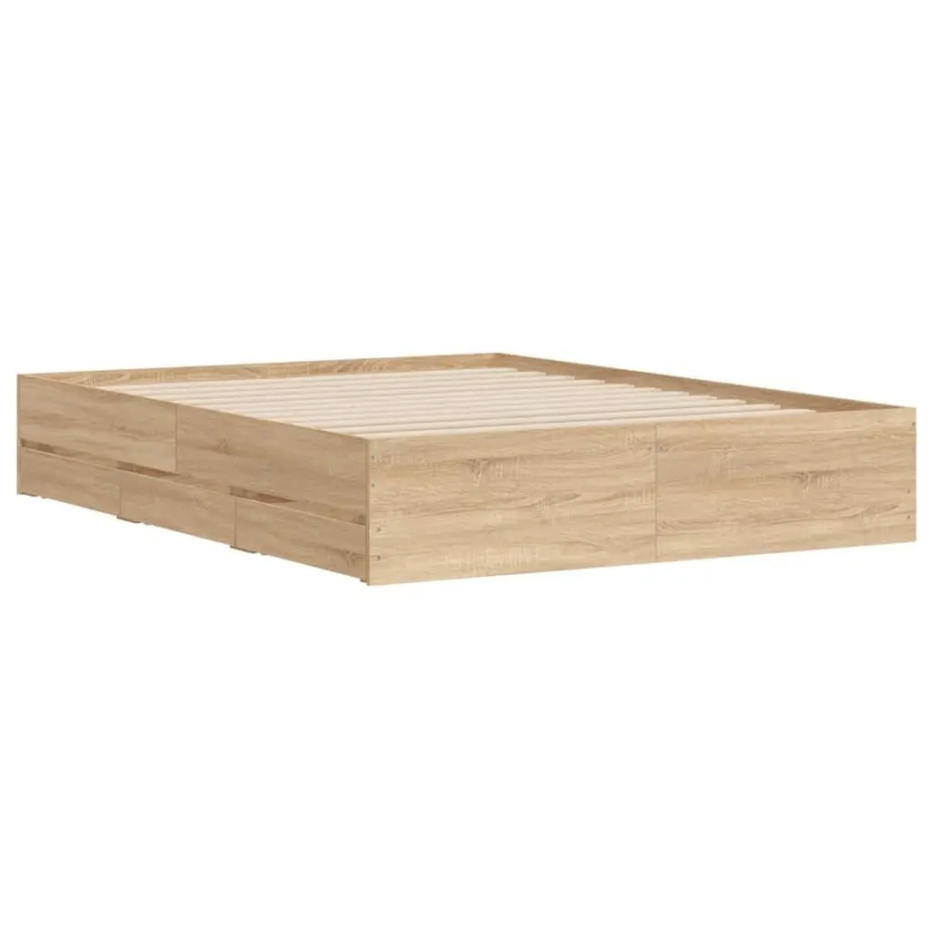Engineered Wood Bed Frame with Drawers and Slatted Base