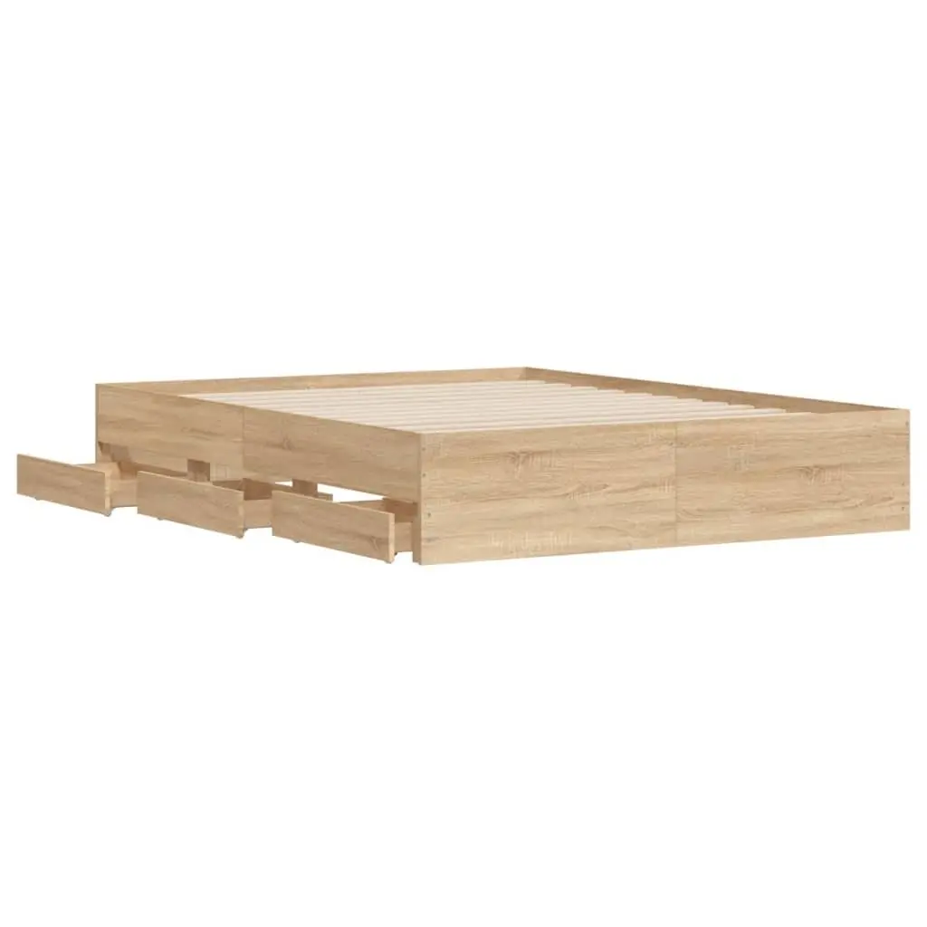 Engineered Wood Bed Frame with Drawers and Slatted Base
