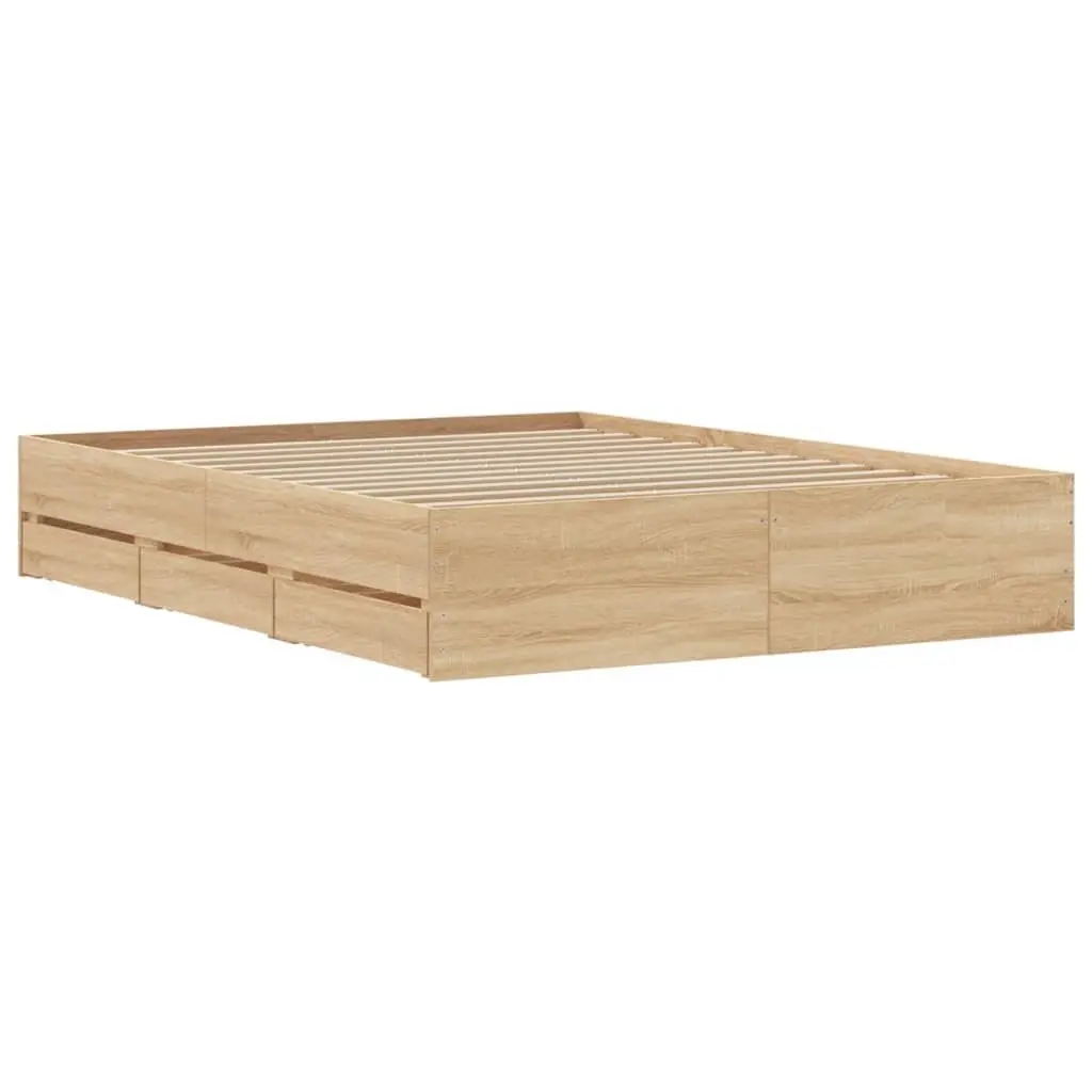 Engineered Wood Bed Frame with Drawers and Slatted Base