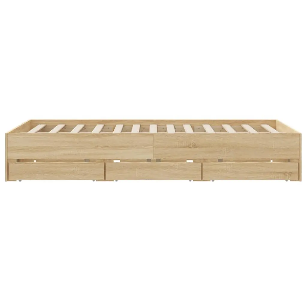 Engineered Wood Bed Frame with Drawers and Slatted Base