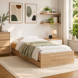 Durable Bed Frame with Storage Drawers in Sonoma Oak