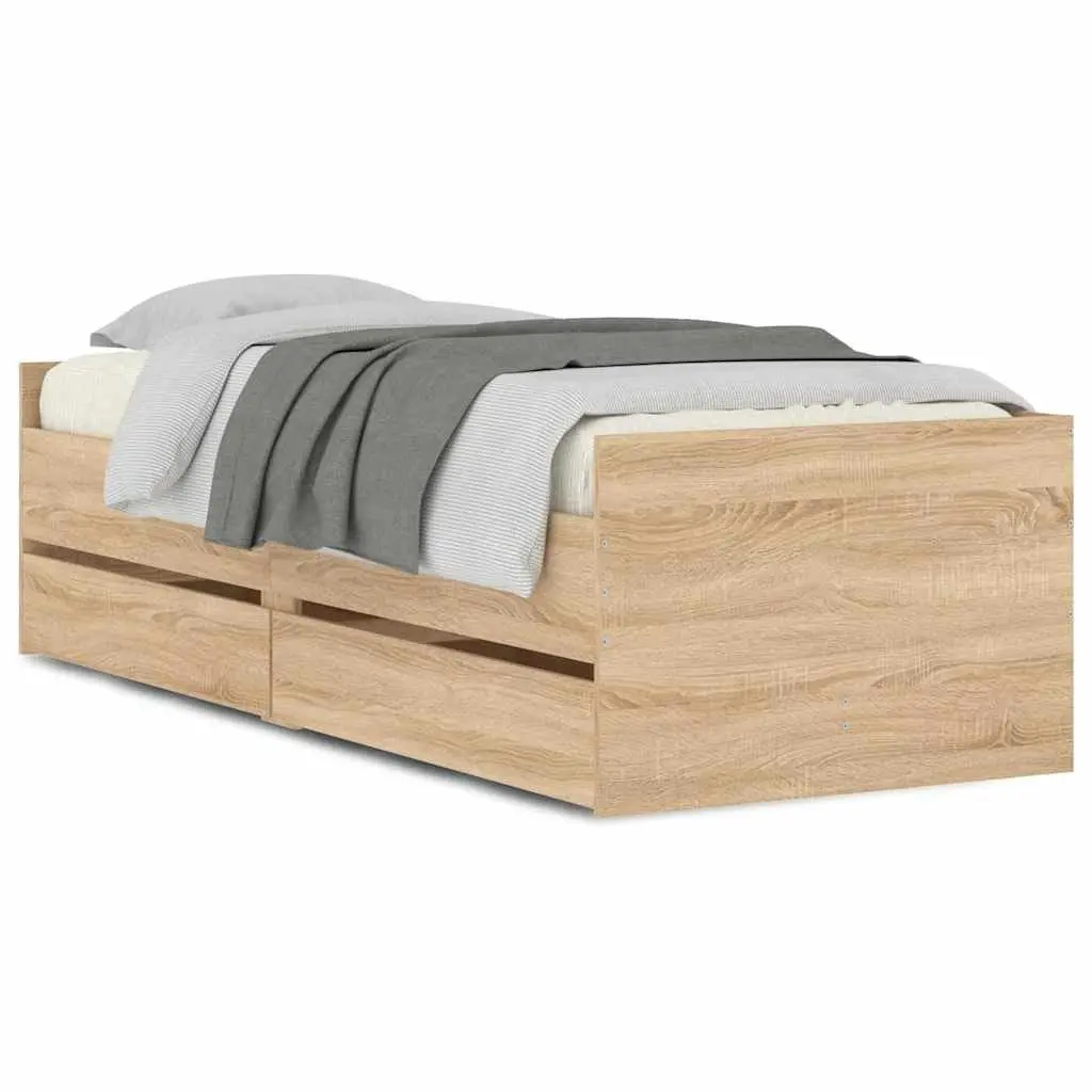 Brown Bed Frame with Storage Drawers 90x190cm