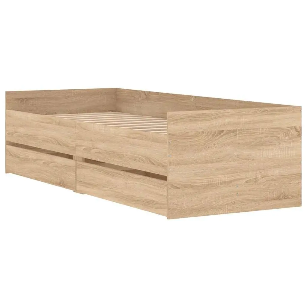 Brown Bed Frame with Storage Drawers 90x190cm