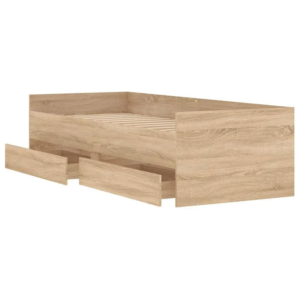 Brown Bed Frame with Storage Drawers 90x190cm