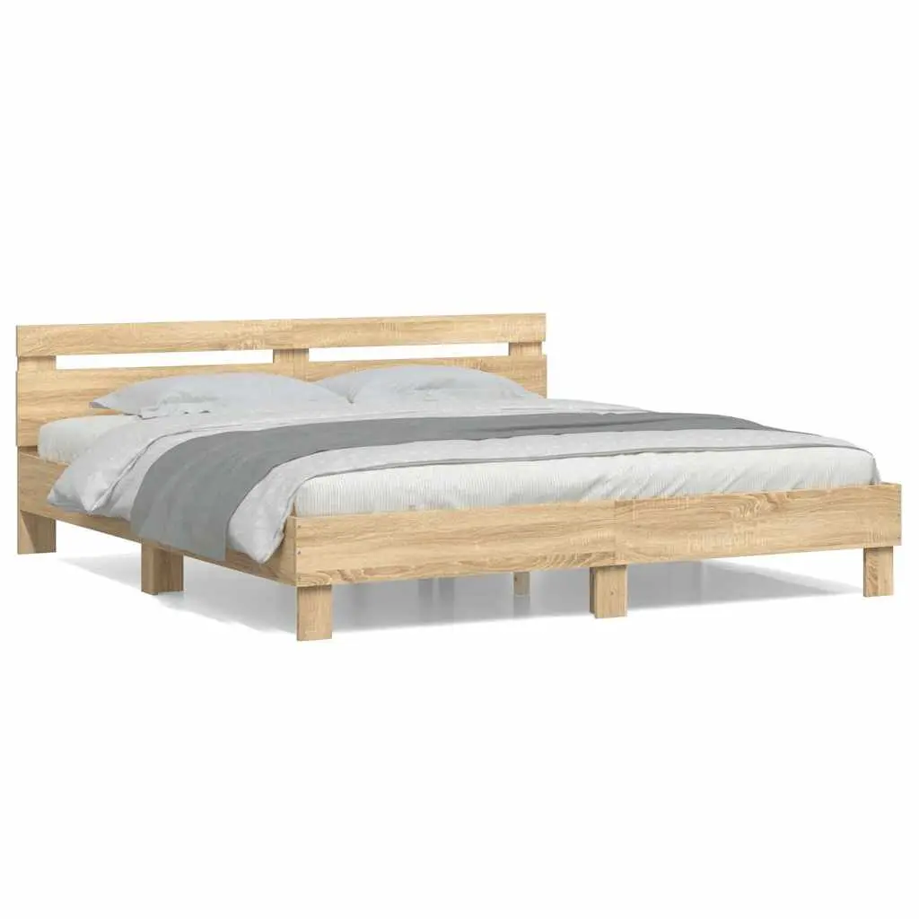 King Bed Frame Engineered Wood 183 x 203 cm Brown Sonoma Oak