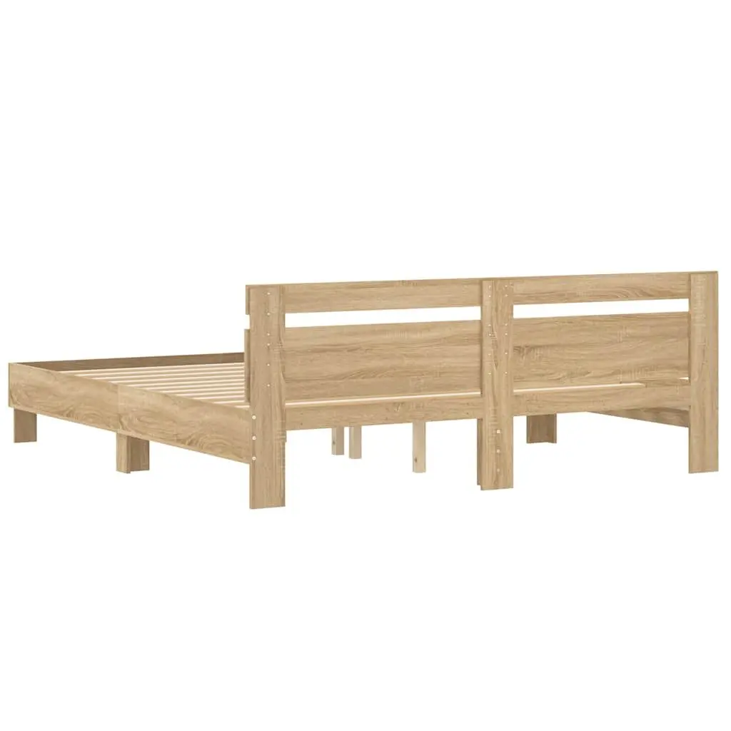 King Bed Frame Engineered Wood 183 x 203 cm Brown Sonoma Oak
