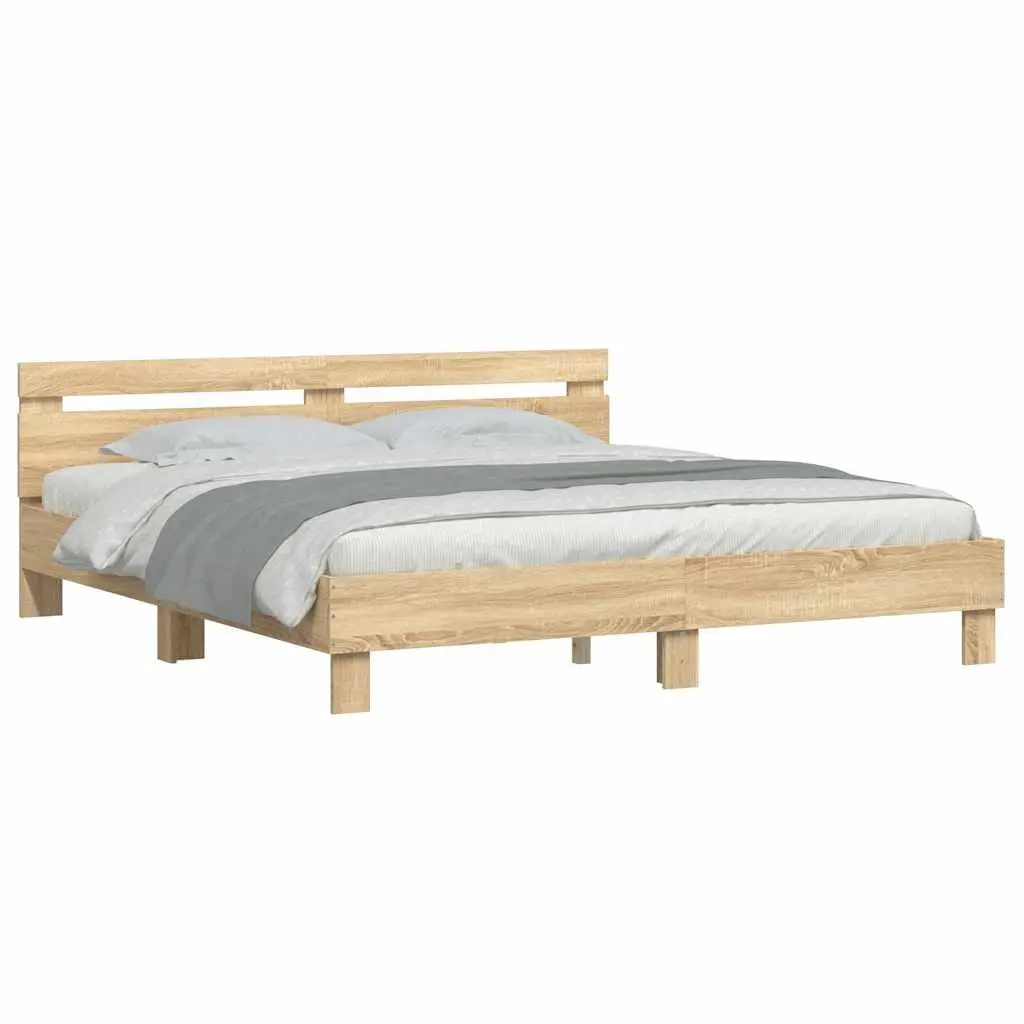 King Bed Frame Engineered Wood 183 x 203 cm Brown Sonoma Oak