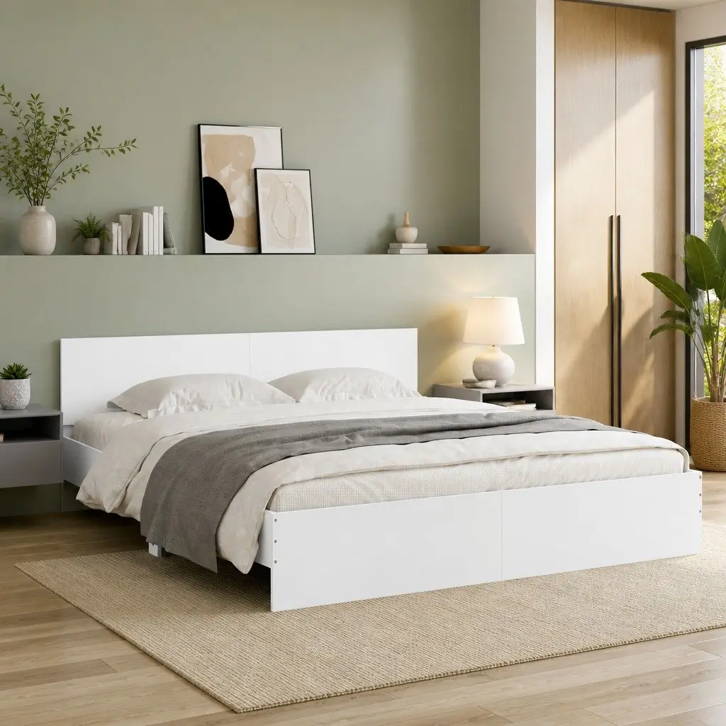 White King Bed Frame 183x203 cm with Headboard