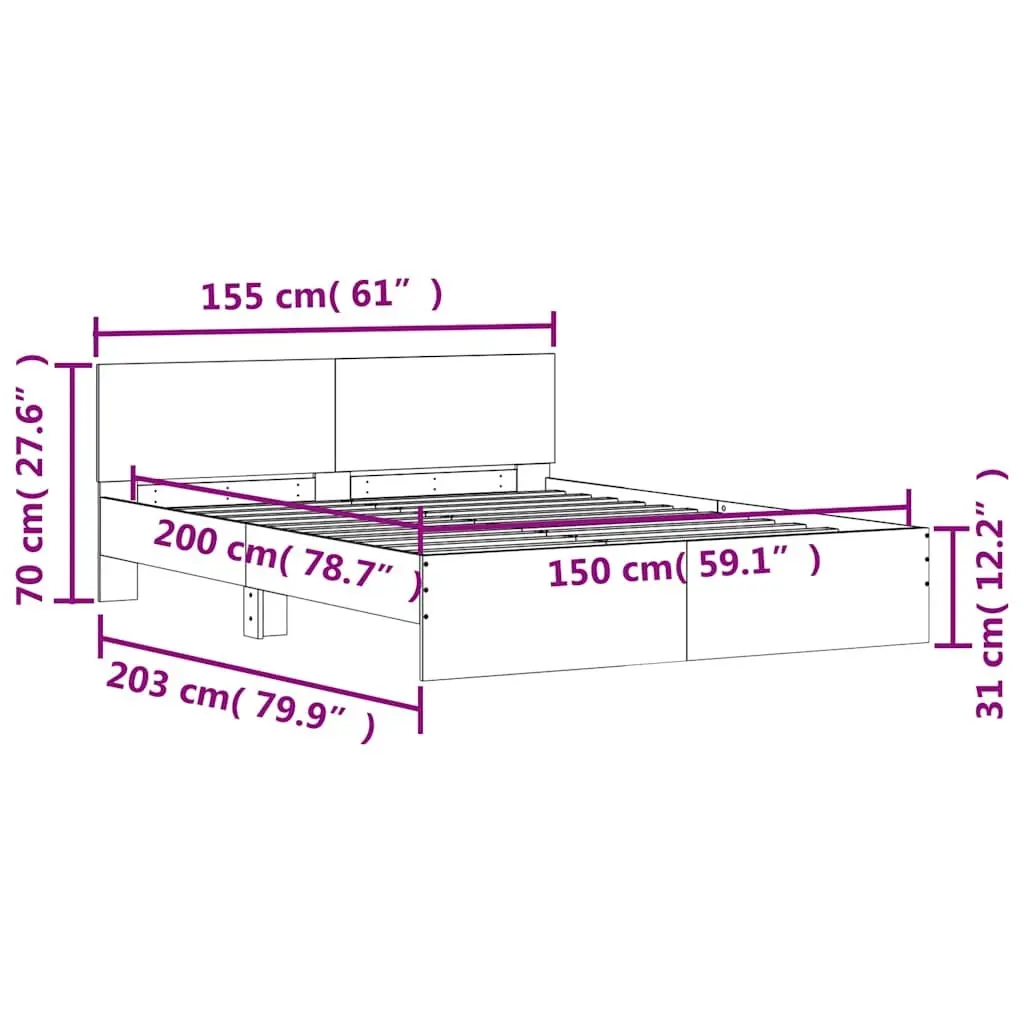 Sonoma Oak Bed Frame 150x200 cm with Slatted Base