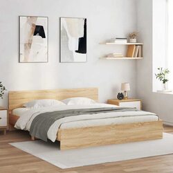 Sturdy King Bed Frame with LED Lights in Sonoma Oak