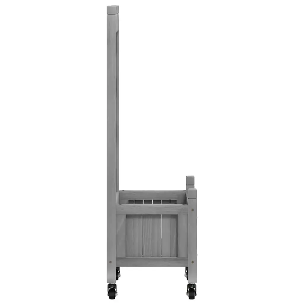 Wooden Planter Solid Fir Wood Grey with Trellis Fence Panel and Wheels