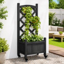 High-Quality Wooden Planter with Trellis and Wheels