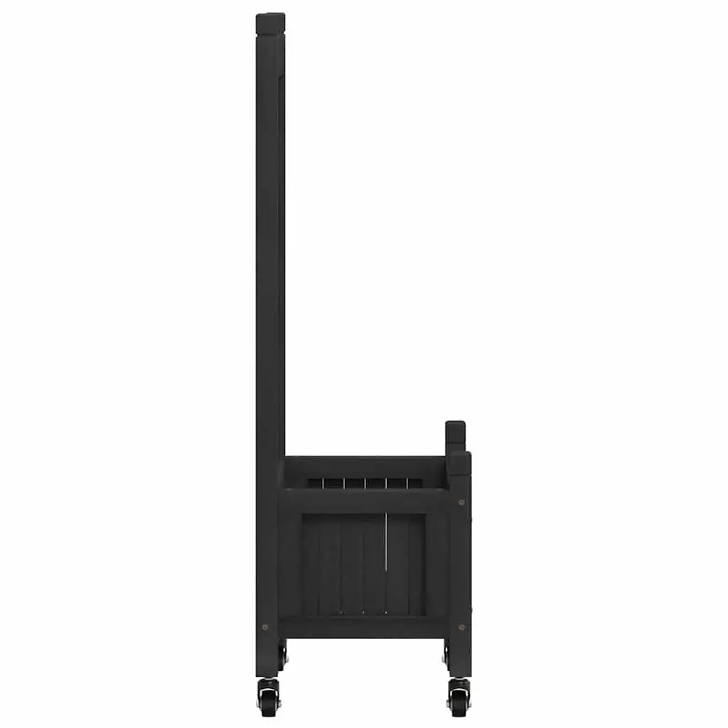 Wooden Planter Solid Fir Wood Black with Trellis and Wheels for Climbing Plants