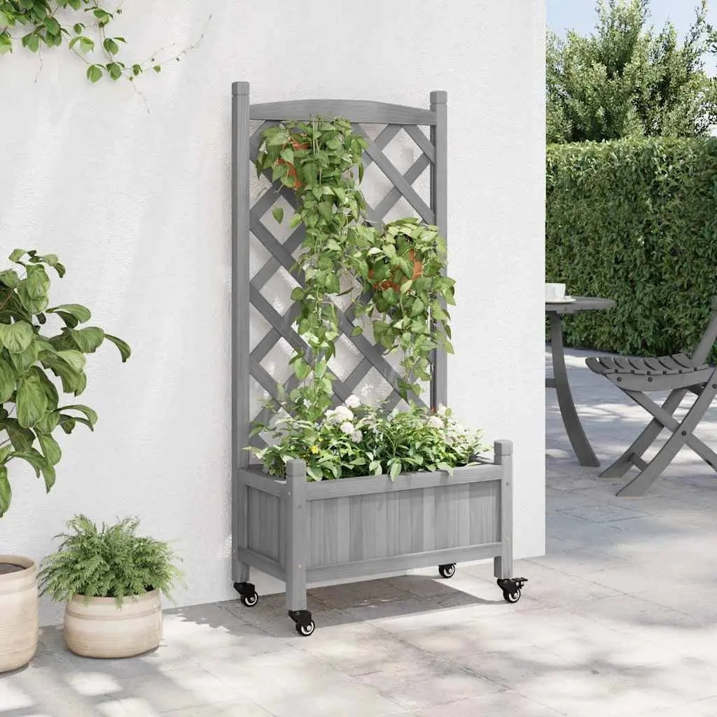 Wooden Garden Planter with Trellis and Wheels