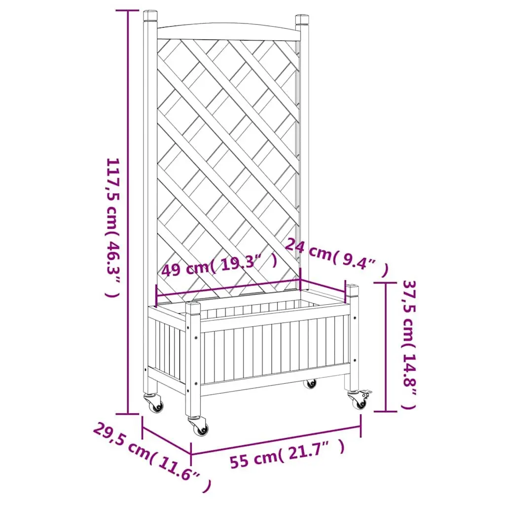 Wooden Garden Planter with Trellis and Wheels