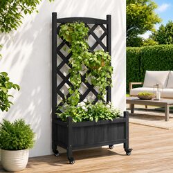 High-Quality Wooden Planter with Trellis and Mobility Wheels for Your Garden