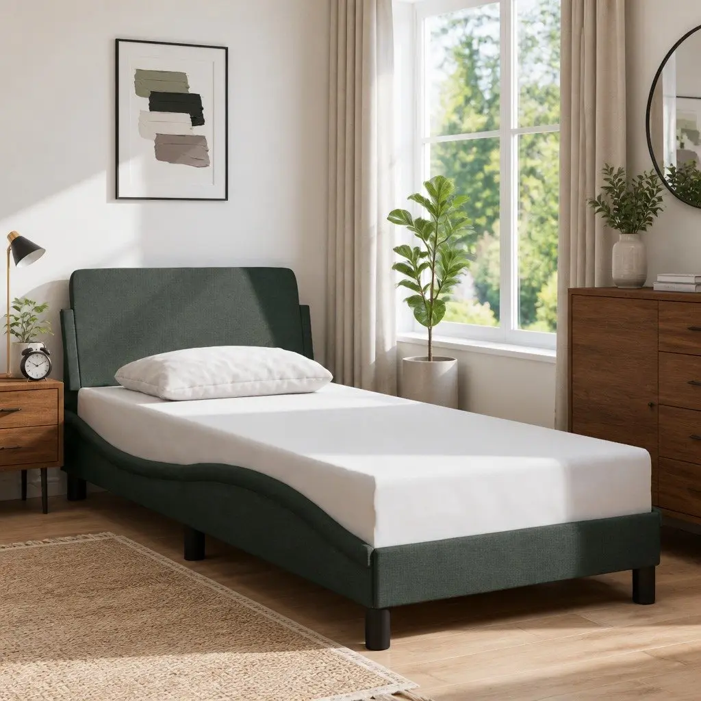 Grey Fabric Bed Frame with Supportive Headboard