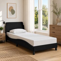 Black Fabric Bed Frame with Headboard, 90x190 cm