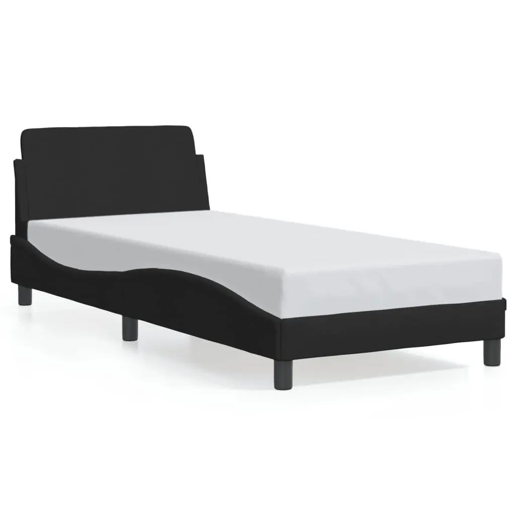 Black Fabric Bed Frame with Headboard, 90x190 cm