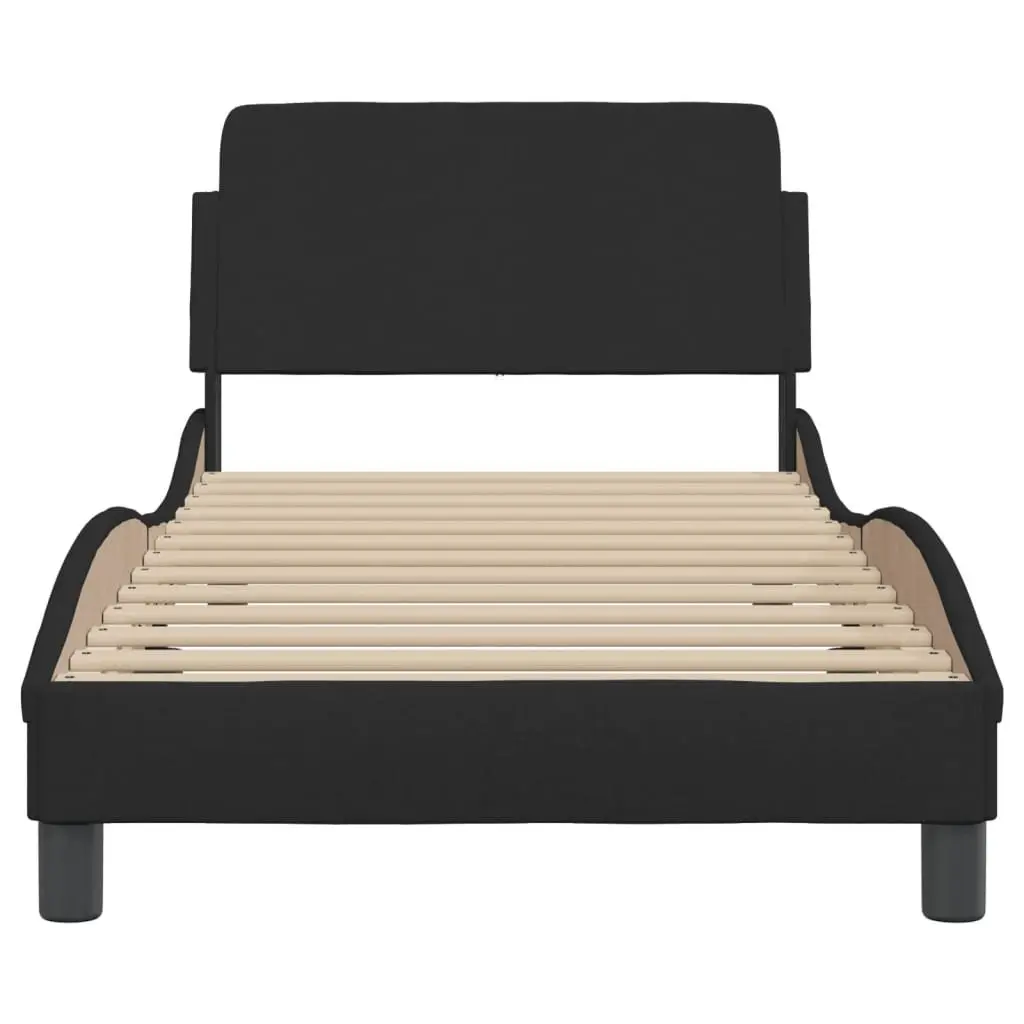 Black Fabric Bed Frame with Headboard, 90x190 cm