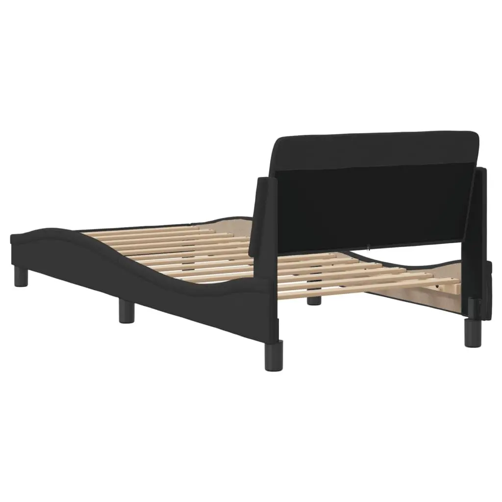 Black Fabric Bed Frame with Headboard, 90x190 cm