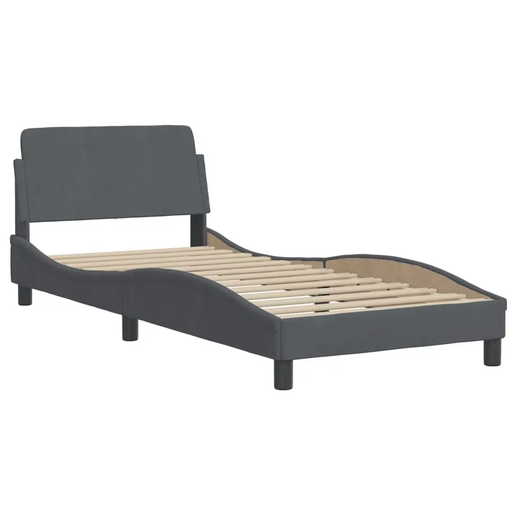 Grey Velvet Bed Frame with Headboard 90x190 cm