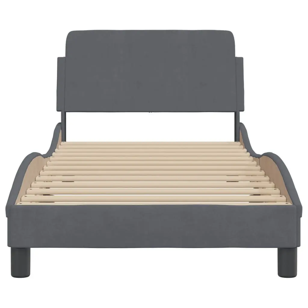 Grey Velvet Bed Frame with Headboard 90x190 cm