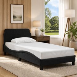 Elegant Velvet Grey Bed Frame with Headboard 90x190 cm