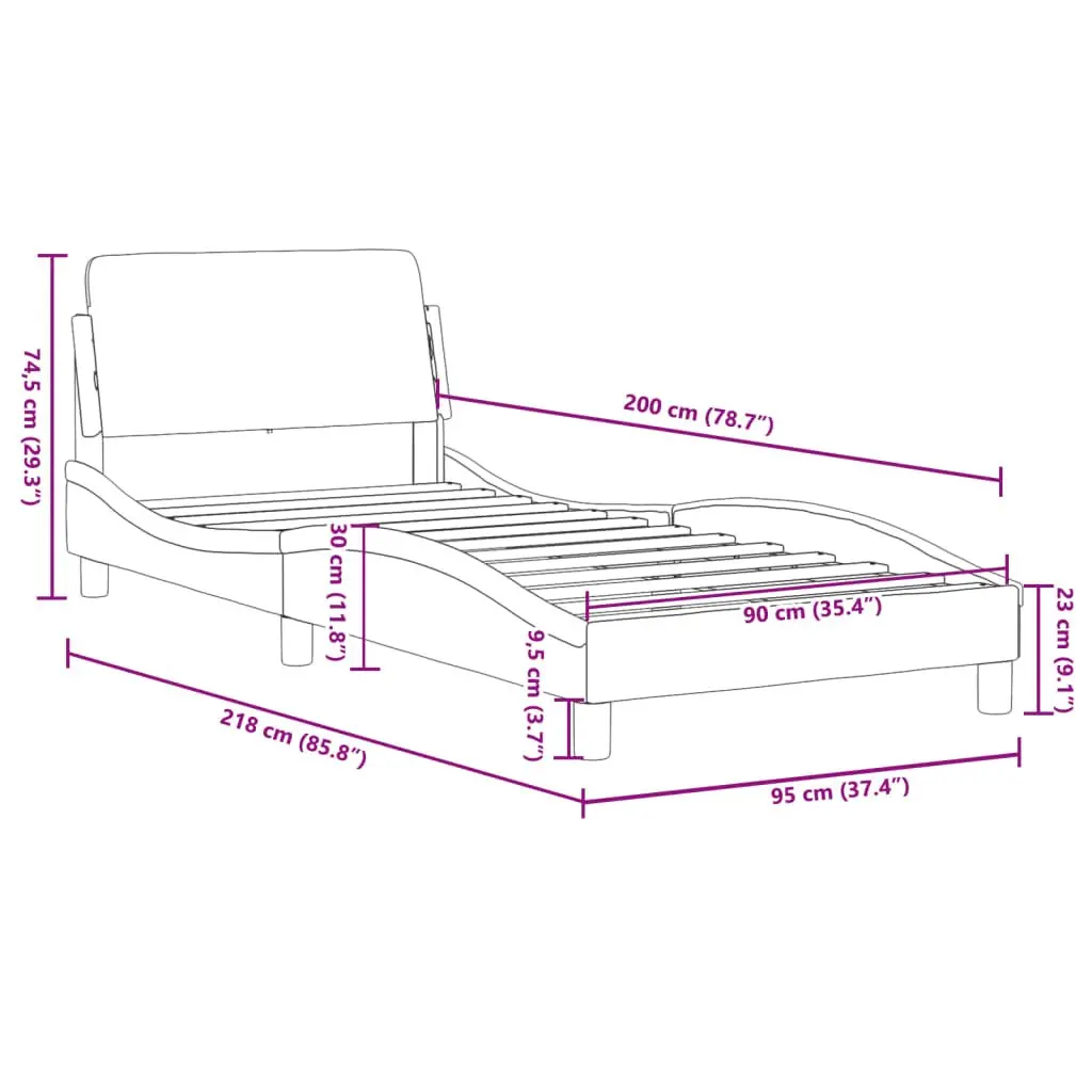 Velvet Grey Bed Frame with Headboard 90x190 cm