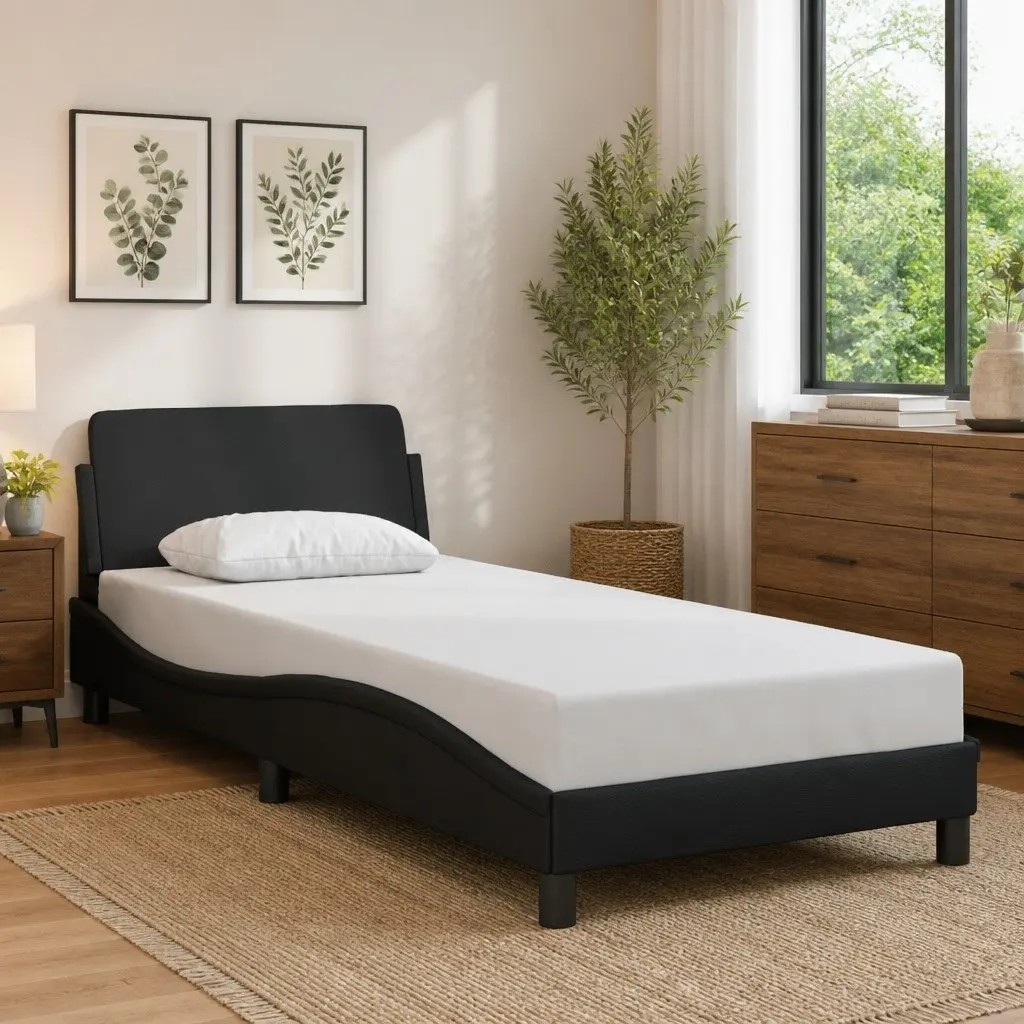 Bed Frame Faux Leather 90x190 cm Black with Headboard Slat Base