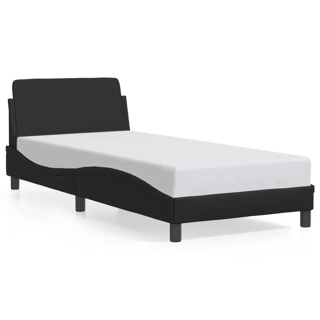 Bed Frame Faux Leather 90x190 cm Black with Headboard Slat Base
