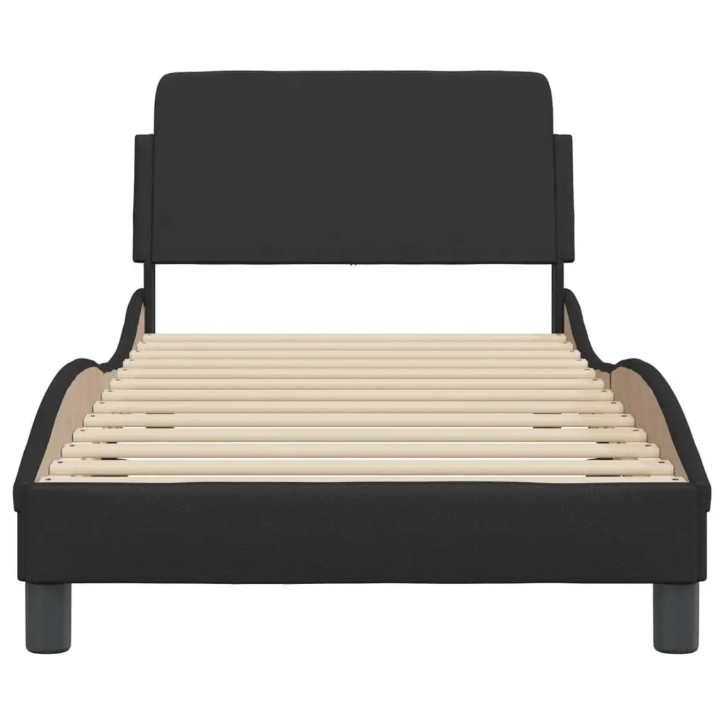 Bed Frame Faux Leather 90x190 cm Black with Headboard Slat Base