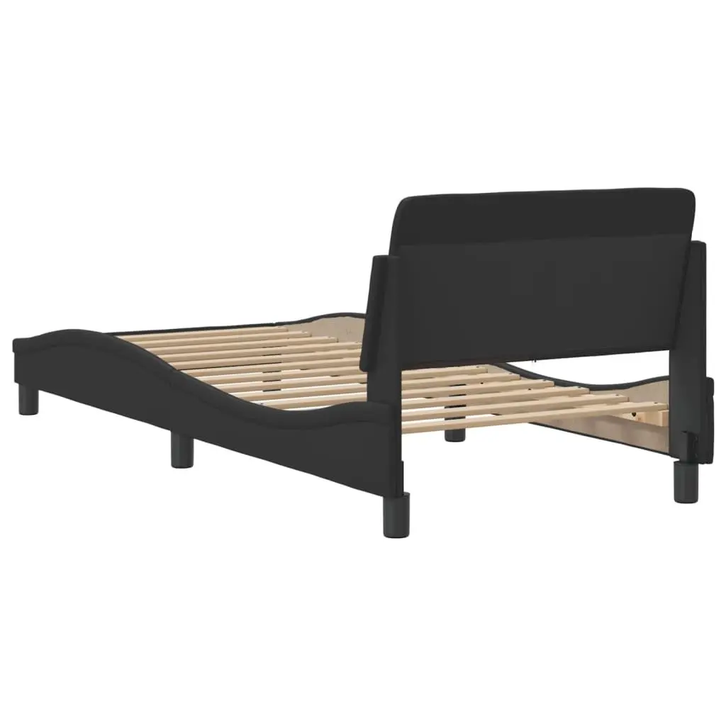 Bed Frame Faux Leather 90x190 cm Black with Headboard Slat Base