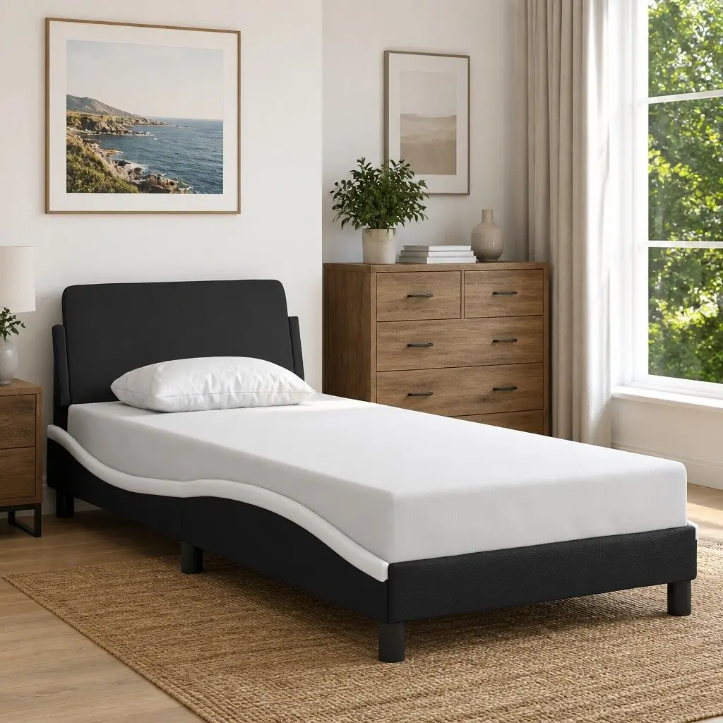 Black and White Bed Frame with Headboard 90x190 cm