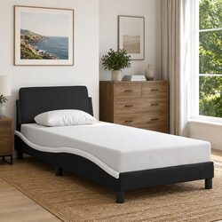 Durable Black and White Bed Frame with Headboard 90x190 cm