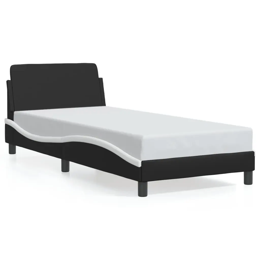 Black and White Bed Frame with Headboard 90x190 cm