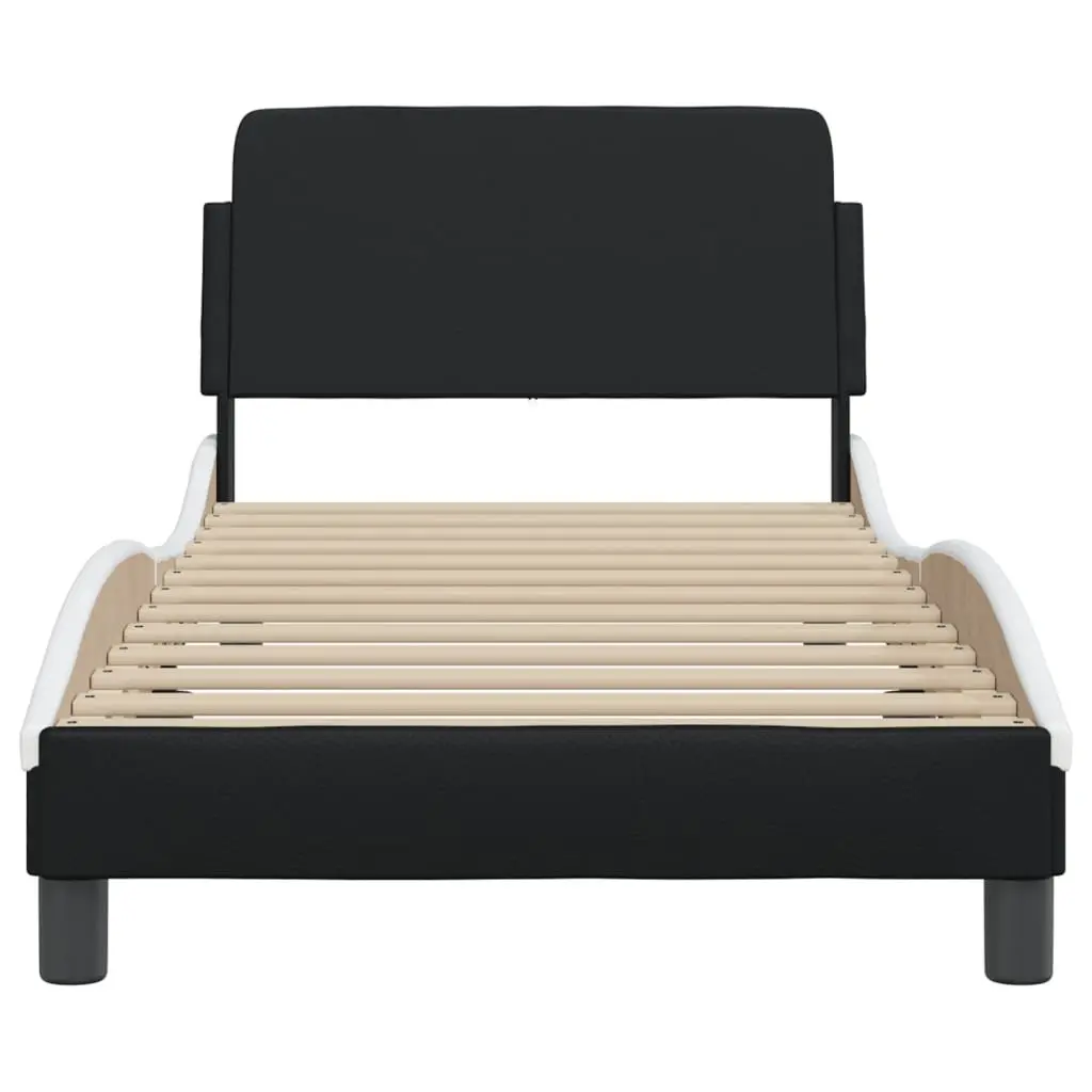 Black and White Bed Frame with Headboard 90x190 cm