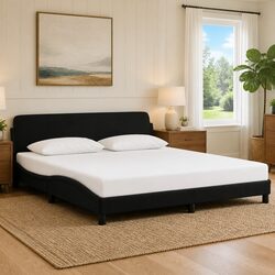 Sturdy King Size Bed Frame with Black Velvet Upholstery