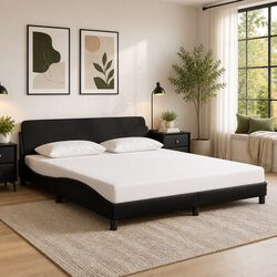 Elegant King Bed Frame 180x200 cm in Black Faux Leather