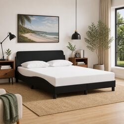 Robust Double Bed Frame with Black Fabric Headboard