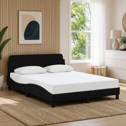 Black Velvet Double Bed Frame with Integrated Headboard