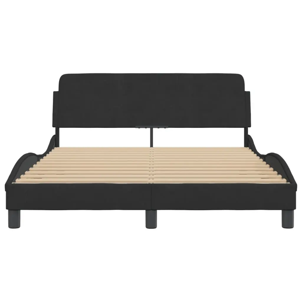 Black Velvet Double Bed Frame with Integrated Headboard