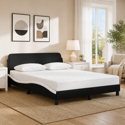 Stylish Black and White Faux Leather Double Bed Frame 137x190 cm