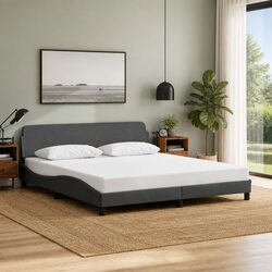 Sturdy Queen Bed Frame with Grey Fabric Headboard